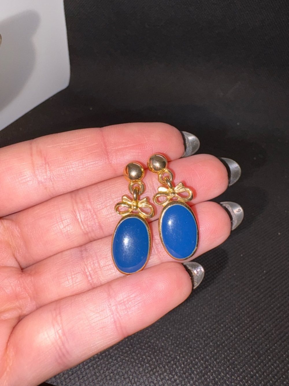 12-Vintage‎ Signed JS 80s blue Dangle Drop Earrings
